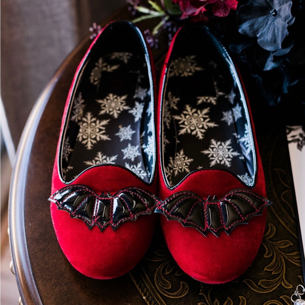 STRANGECVLT Lydia Bat Red Velvet Flats